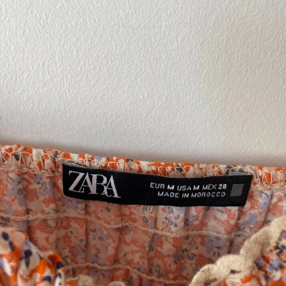 Zara Ditzy Floral Smocked Elasticized Mini Dress Orange Lilac Size Medium - Picture 8 of 9